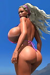 Rubia 3d Bastante en Bikini parpadea su masiva las manzanas en el público Playa Parte 1186