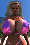 Bigtitted 3d Blonde Küken Sonnenbaden ausgezogen bei die Strand Teil 1170