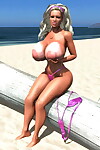 Bigtitted 3d Blonde Küken Sonnenbaden ausgezogen bei die Strand Teil 1170