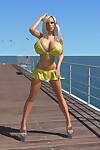 性感的 3d 比基尼 金发女郎 模型 表示 她的 大 胸部 上 的 码头 一部分 1166