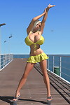 gợi cảm 3d Bikini Tóc vàng mẫu cho thấy cô ấy to lớn, Zú trên những pier phần 1166