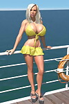 性感的 3d 比基尼 金发女郎 模型 表示 她的 大 胸部 上 的 码头 一部分 1166