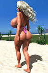 riesige Brüsten 3d Blonde Sonnenbaden als war geboren bei die Strand Teil 1127