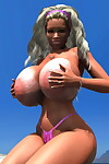 เรื่องใหญ่ breasted 3d ผมบลอนด์ sunbathing เป็ น เกิด ตอน คน ชายหาด ส่วนหนึ่ง 1127