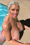 大 排扣的 3d 金发女郎 女孩 游泳 赤裸上身的 在 游泳池 一部分 1094