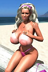 赤裸裸的 性感的 3d 海滩 金发碧眼的 与 大 胸部 一部分 980
