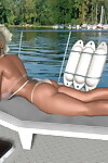 Blond 3d darling with massive usual boobs sunbathes on sea yacht - part 908