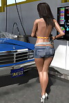 Rounded 3d brown hair drops shorts and bra to wash a car - part 907