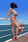groot breasted 3d Brunette laat haar hot lichaam op De pier Onderdeel 48
