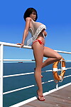 lớn breasted 3d Phụ nữ da ngăm cho thấy cô ấy Nóng cơ thể trên những pier phần 48