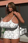Gorgeous sultry ebony 3d hotty with enormous boobs posing outdoors