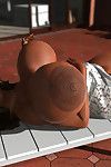 Gorgeous sultry ebony 3d hotty with enormous boobs posing outdoors
