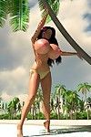 Extreme 3d girl with gigantic milk shakes sunbathing nude on the beach