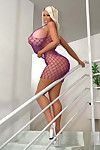 Large breasted 3d blonde dear poses in fishnet costume