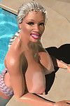 Mammut Brüsten 3d blond queen schwimmen Topless in Pool