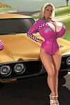 Weighty breasted 3d blonde shows it all off on a car hood