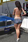 Titsy 3d dark brown drops panties and bra to wash a car