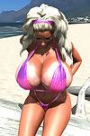 金发女郎 3d 辣妹 表示 她的 超大的 胸部 上 的 海滩