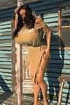 grande breasted 3d Americana indiana gostosa posando ao ar livre