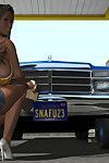 Huge breasted 3d carwash dear positions unclothed although car cleaning at gas station