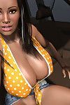 Huge breasted topless 3d brunette chicito washing a car
