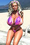 Blond 3d angel in bikini flashes her massive tits at the public beach