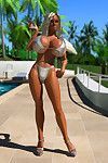 Heavily curvy 3d platinum blonde disrobes her bikini for a fuck by the pool