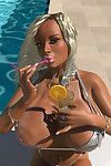 pesantemente Curvy 3d Platinum Bionda disrobes Il suo Bikini per un cazzo :Da: il piscina