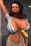 Stacked 3d stripper shaking her severe melons by the pole