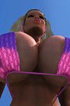 nặng breasted 3d Vàng tóc Bãi biển Thỏ Bắt được Topless