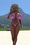Heavy breasted 3d golden-haired beach bunny caught topless