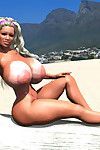 Heavy breasted 3d golden-haired beach bunny caught topless