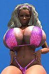 裸露的 野性 3d 海滩 金发女郎 与 大 乳房