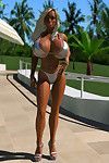 Blonde 3d toon with huge jugs going for a score by the pool