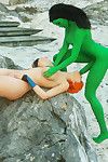 Green monster babe sleeps with redhead breasty bitch