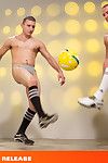 A playful scrimmage in the locker room crooks attracted to a damp suck-and-fuck session sandwich between Jimmy Roman and Tucker Vaughn. Wearing exclusively jockstraps the two young athletes battle it out over a soccer hairy sack pending Tucker can\'t resis