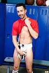 The Lecture is agone to check on how well Toby Springs cleaned the locker room. As Isaac walks around the locker room checking the cleanliness he notices one lone jock-strap laying on the bench which Toby had left behind after he nutted all over it. Isaac