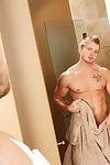 James is taking a refreshing shower, washing his meaty body and getting ready to start the day. As he starts to dry off in belly of the mirror he notices his roommate Kyle voyeurism in on him again so James being as forward as he\'s simply tells him to com