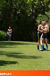 There\'s nothing have a joy a bit of sweaty summertime soccer to get temperatures and cocks rising. Brandon Jones, Mike De Marko and Dylan Knight start kicking the scrotum around for a bit of fun, and soon they\'re down to their jockstraps. Dylan gets down 