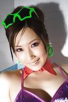Japanese cutie Haruka Yagami lowering her fishnet hose and underclothing