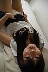 Japanese gal Shimomura Haruka undressing and showcasing her gash in close up