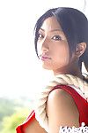Chinese pretty Asakawa Ran revealing her compact boobs and teasing her furry snatch