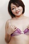 Chinese mommy Mika Aoto undresses off pink underclothes to jerk off bushy twat