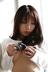 Eastern youthful Asuka Takedal undressing and vibing her smooth head gash