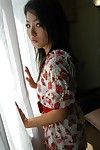 Eastern amateur Nao Miyazaki undressing and exposing her bawdy cleft in close up
