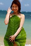 Rounded oriental princess Adusa Kyono slipping off her bikini outdoor