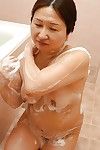 Overweight eastern grandpa with saggy woman passports Miyoko Nagase charming bathroom