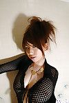 Perspired Japanese lass on high heels Ai Sayama striptease and swelling her legs