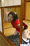 Appealing Japanese girl with miniature bends Saeki Mai teasing her hirsute vagina