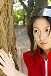 Appealing Japanese girl with miniature bends Saeki Mai teasing her hirsute vagina